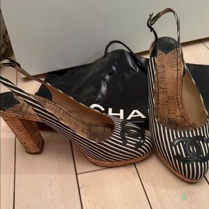 Chanel seersucker slingback pumps